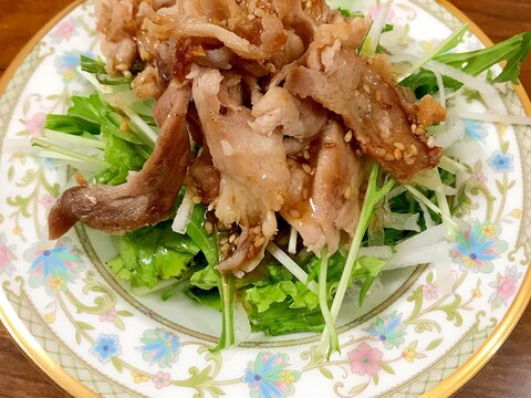リーフレタスと水菜と大根と豚肉のサラダ